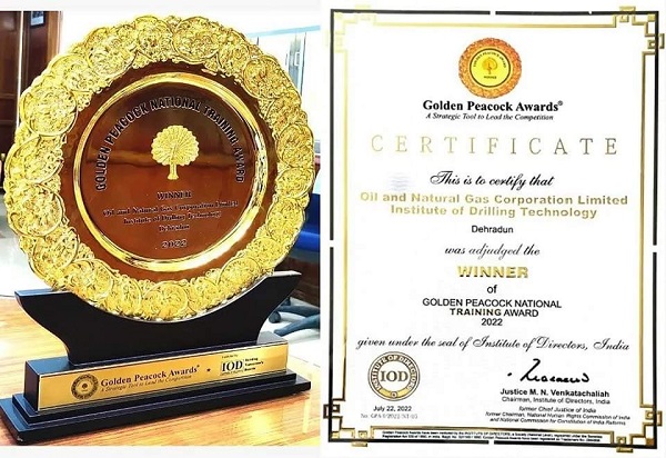 ओएनजीसी इंस्टीट्यूट ऑफ ड्रिलिंग टेक्नोलॉजी, देहरादून ने जीता नेशनल ट्रेनिंग अवार्ड'